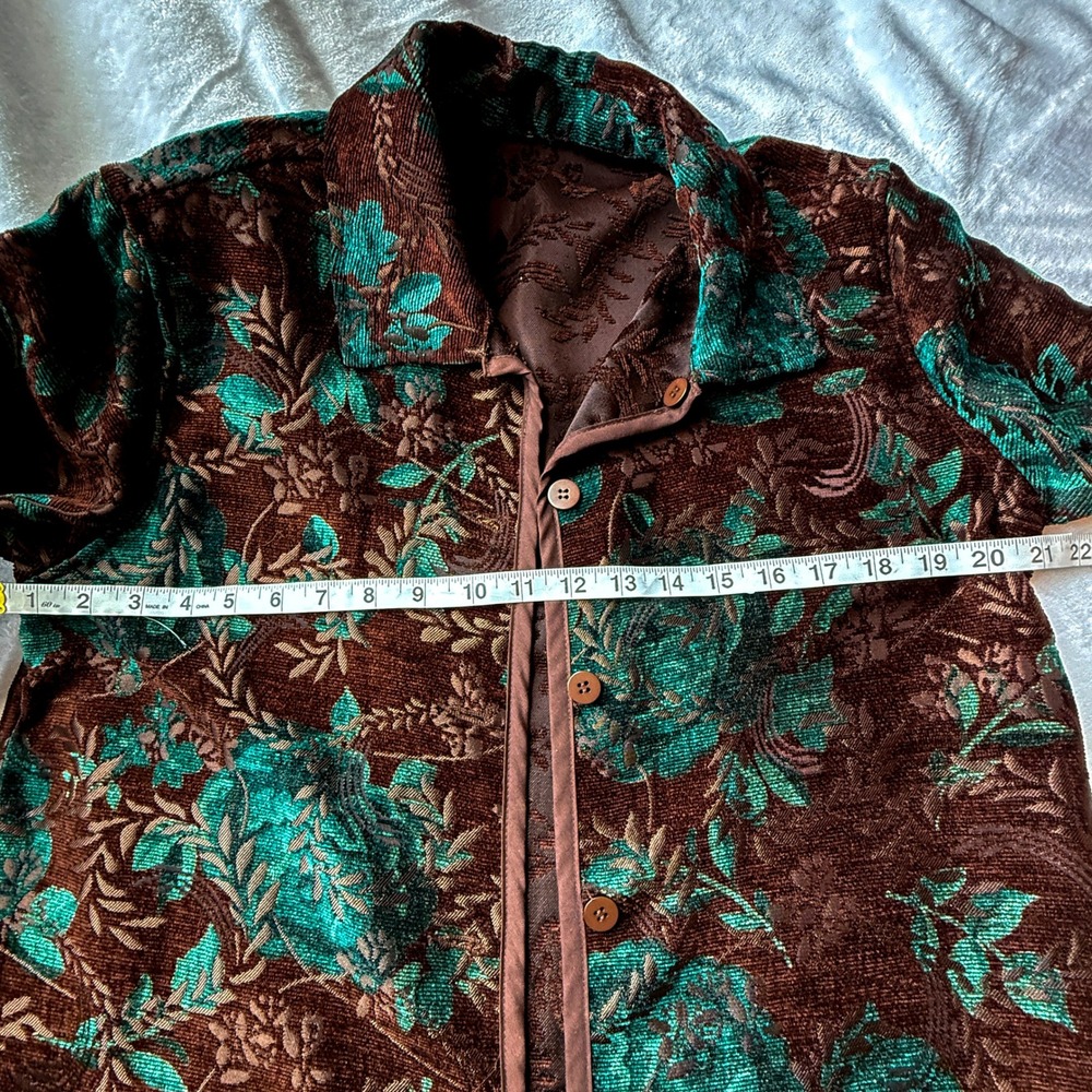 Coldwater Creek Reversible Tapestry Jacket PM Brown Teal Floral Boho Velvet - Picture 8 of 9